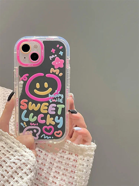 Sweet Lucky Smile Makeup Mirror Case For iPhone 15 14 13 12 11 Pro Max